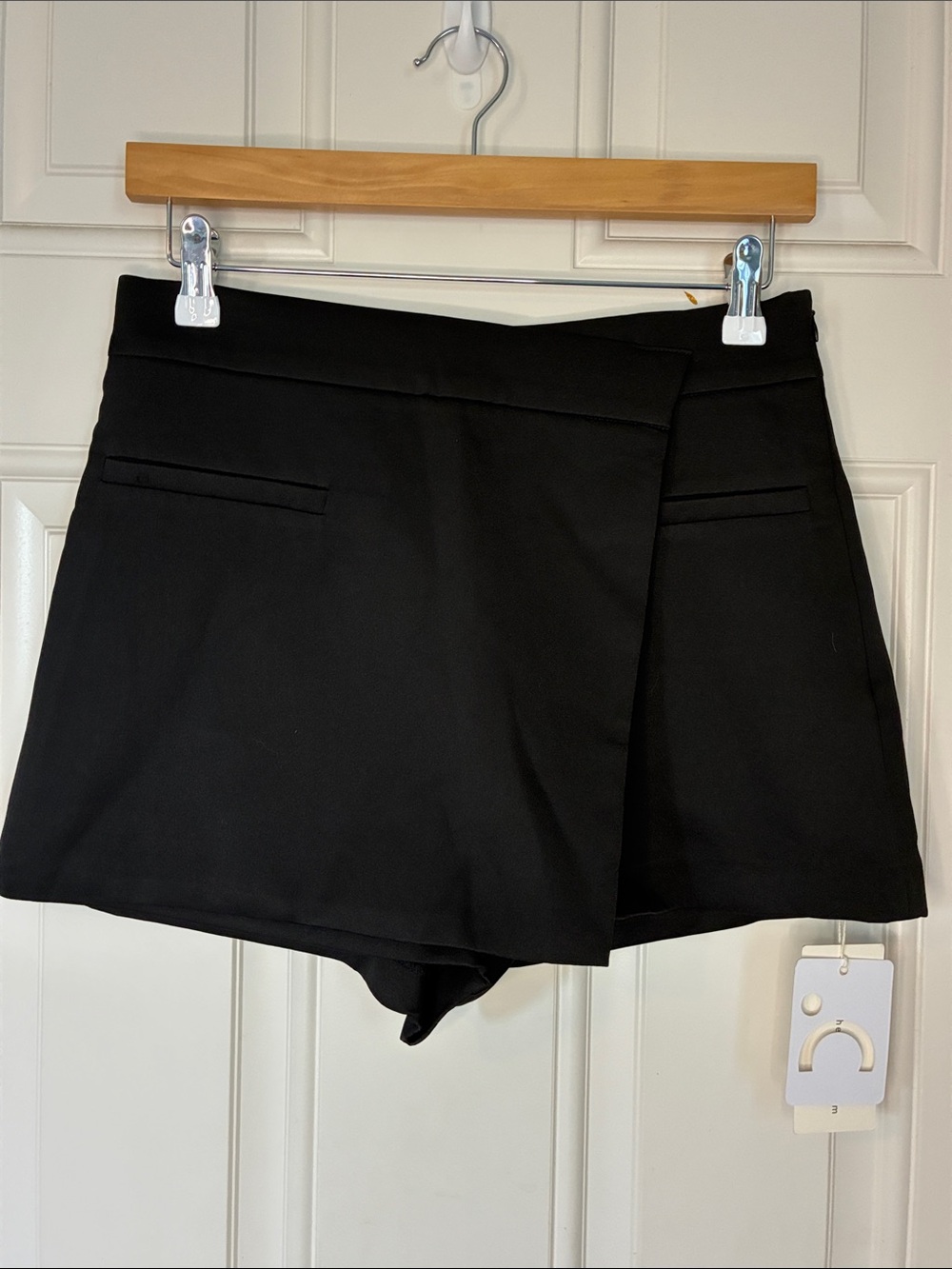 Commense Black Women's Wrap-Front Skort Shorts